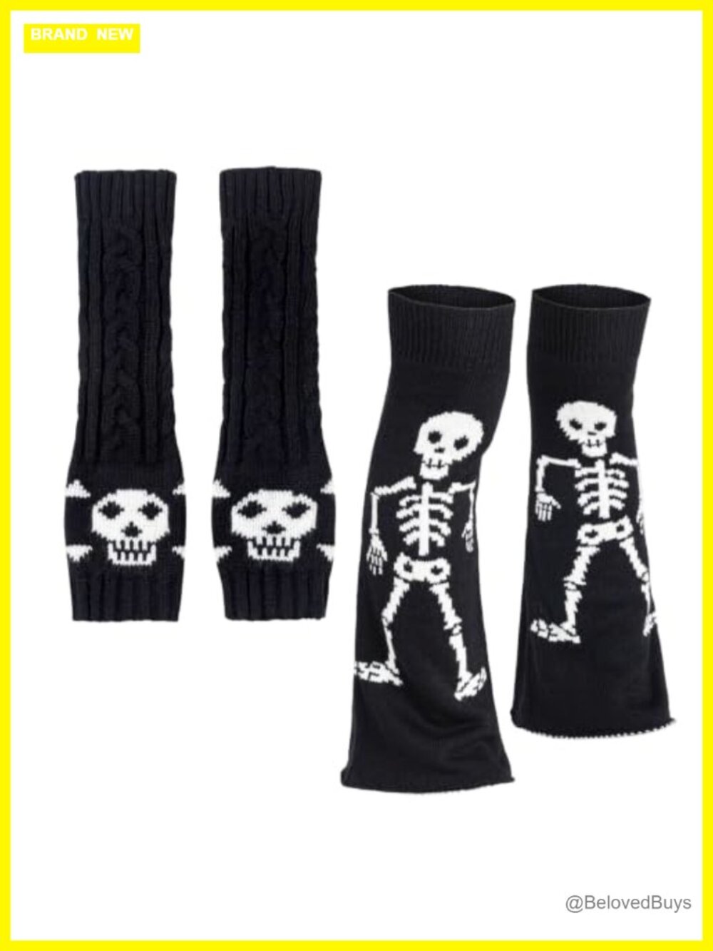 Goth Knitted Fingerless Arm Warmers Skull Print Cosplay Typing